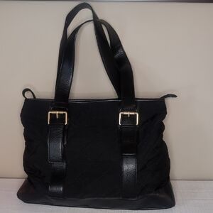 Talbots Elegant Black Quilted Tote Bag